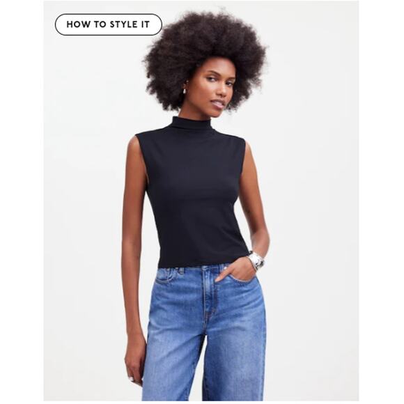 Madewell True Black Funnelneck Cropped Muscle Tee Size XL - Picture 1 of 13